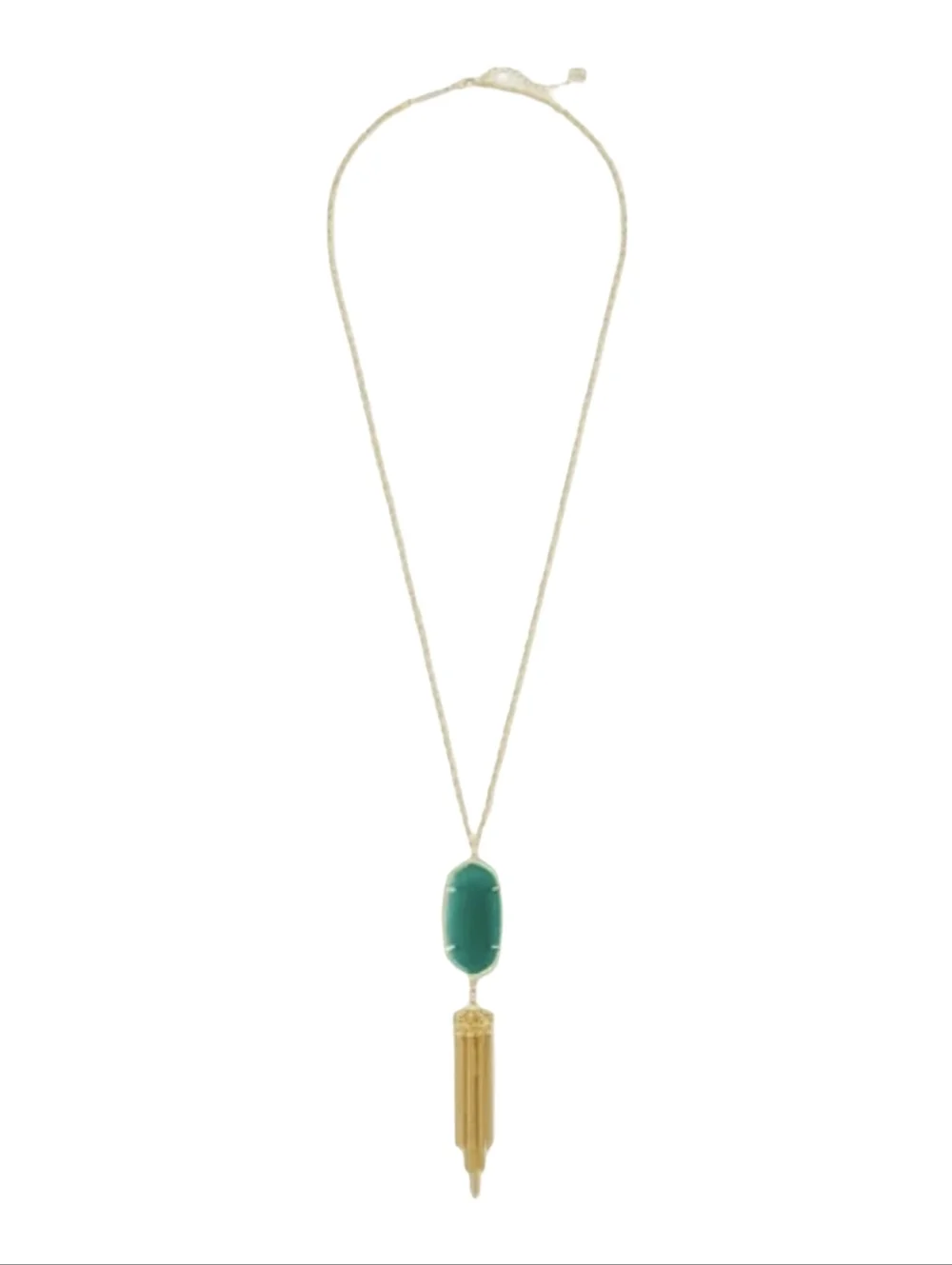 Kendra‎ Scott Emerald Green And Gold Plated Rayne Tassel Statement Necklace